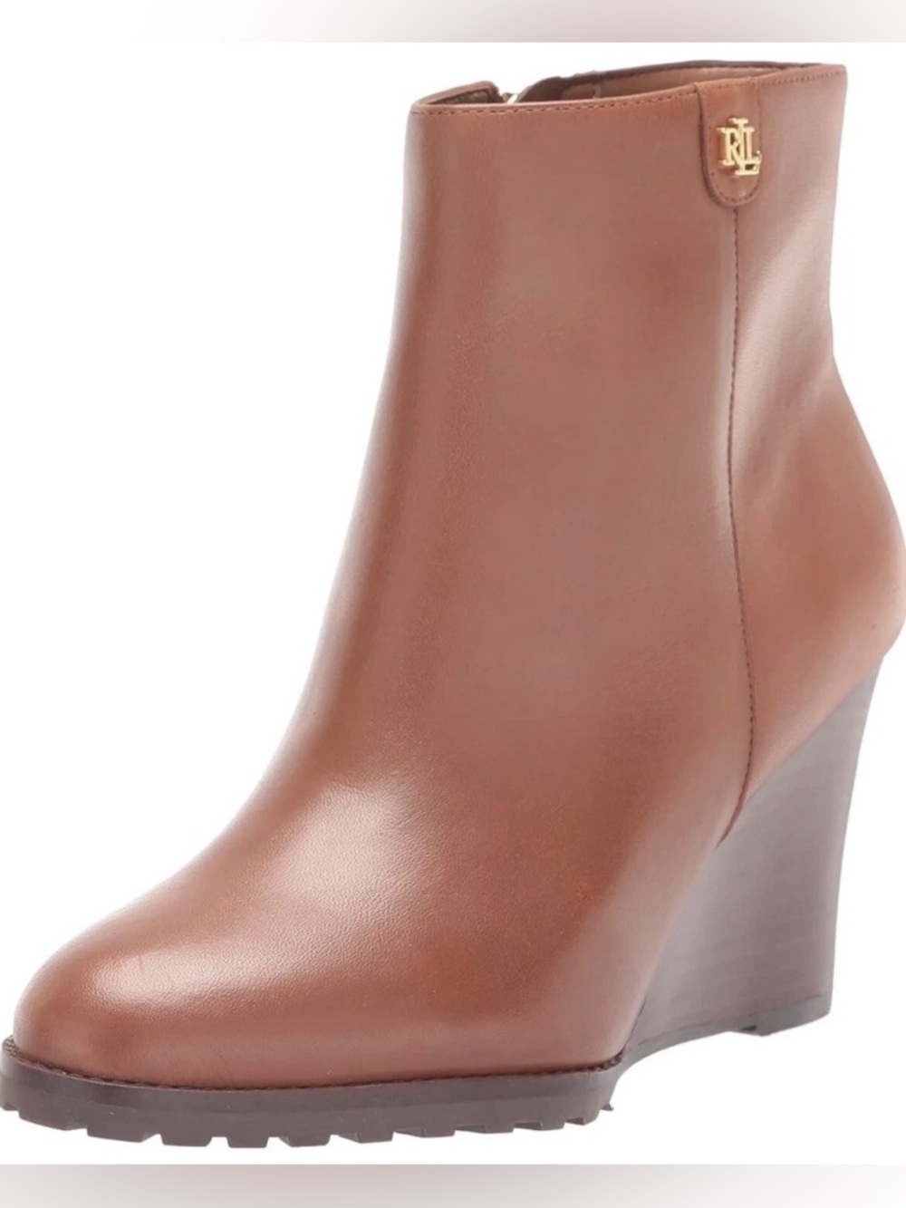 Lauren Ralph Lauren Shaley Leather Wedge Booties Boots Size 7.5
